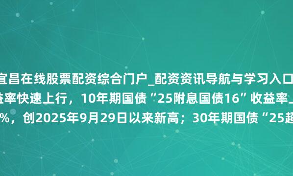 宜昌在线股票配资综合门户_配资资讯导航与学习入口 银行间主要利率债收益率快速上行，10年期国债“25附息国债16”收益率上行2.1bp报1.8825%，创2025年9月29日以来新高；30年期国债“25超长相称国债06”收益率上行1.5bp报2.2990%，创2024年11月20日以来新高。
